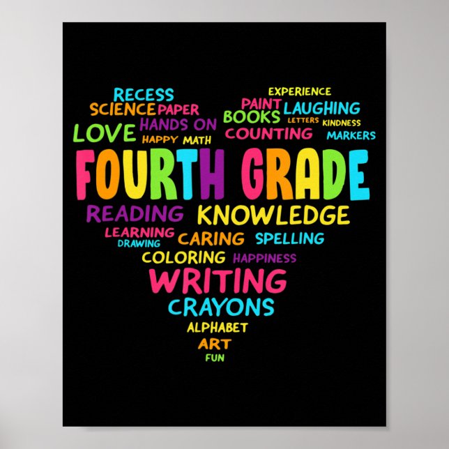 Heart Tee Fourth Grade Team Teacher Student Back T Poster (Front)