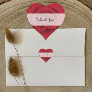 Heart Thank You Stickers --  Red Rose