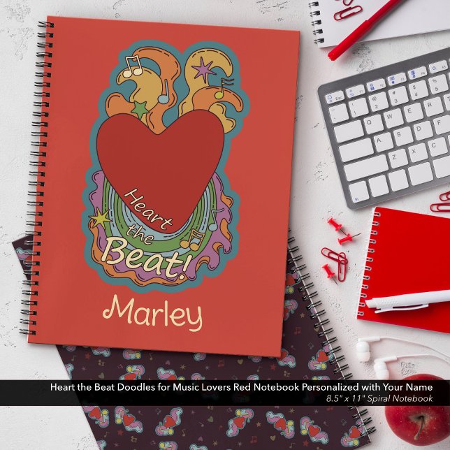 Heart the Beat: Doodles for Music Lovers: Red Notebook (Heart the Beat Doodles for Music Lovers Red Notebook Personalized with Your Name)