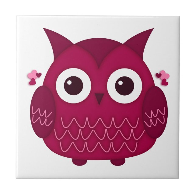 Heart the Pink Owl Ceramic Tile (Front)