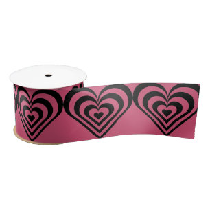 Heart Theme Hot Pink Print Ribbon Satin Ribbon