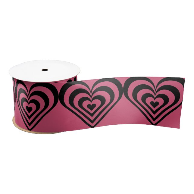 Heart Theme Hot Pink Print Ribbon Satin Ribbon (Spool)
