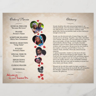 Heart themed beige grunge funeral program flyer
