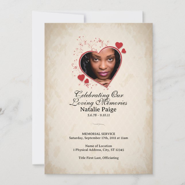 Heart themed custom collage funeral program (Front)