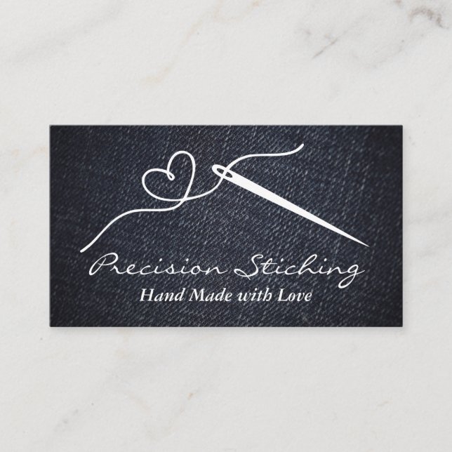 Heart Thread Needle | Denim Material Business Card (Front)