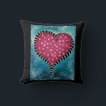Heart Throw Pillow Pink Blue Black Cute<br><div class="desc">A chunky whimsical pink heart with snakey black striped trim on a dappled blue and turquoise background with white highlights.</div>