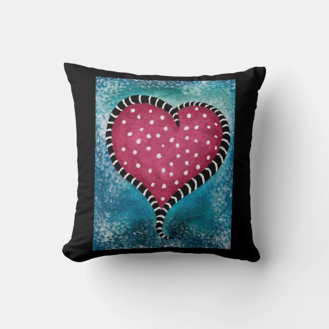 Heart Throw Pillow Pink Blue Black Cute  (Front)