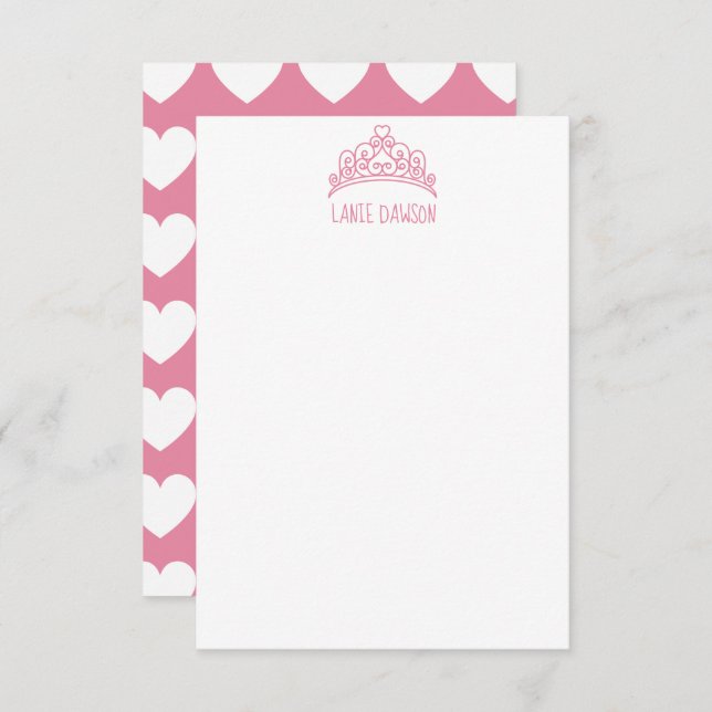 Heart Tiara Crown Personalised Note Cards (Front/Back)