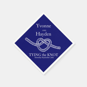 Heart tie the knot wedding blue party paper napkin