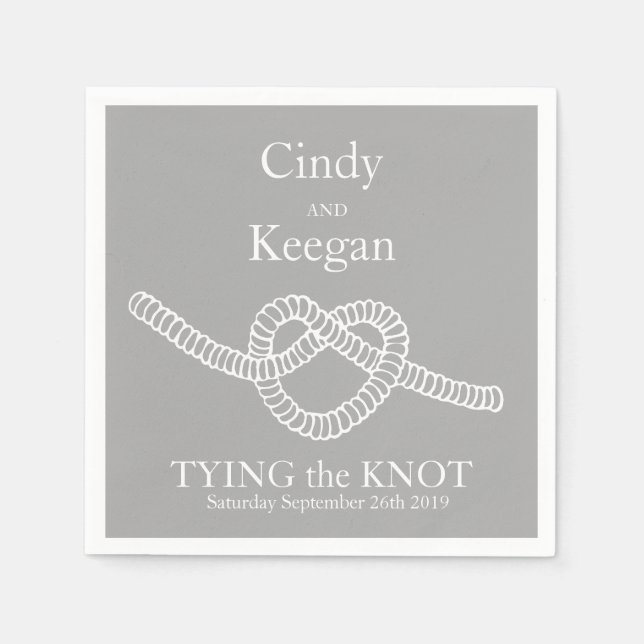 Heart tie the knot wedding grey party paper napkin (Front)