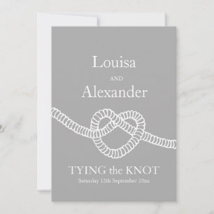 Heart tie the knot wedding grey white invitation