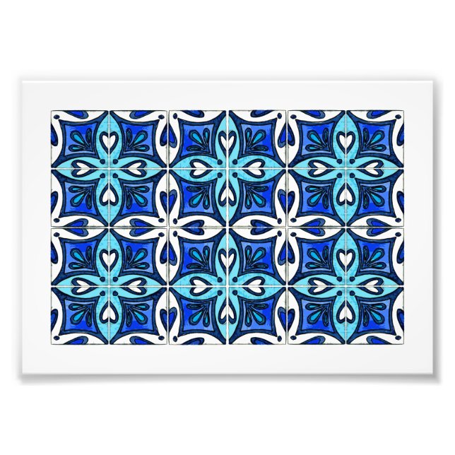 Heart Tiles Inspired by Portuguese Azulejos Blue Photo Print (Front)