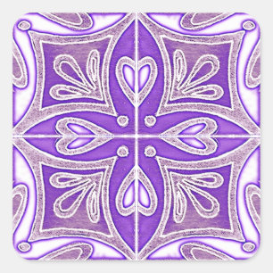 Heart Tiles Inspired Portuguese Azulejos Lavender Square Sticker