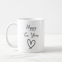 Heart Tin Year Anniversary Mug, Personalized 10th