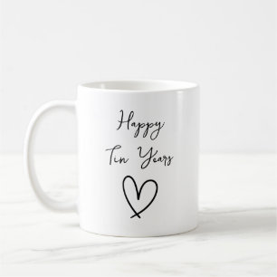 Heart Tin Year Anniversary Mug, Personalized 10th  Coffee Mug