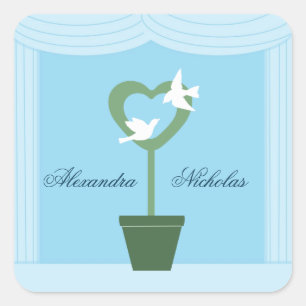Heart Topiary and Doves Blue Wedding Stickers