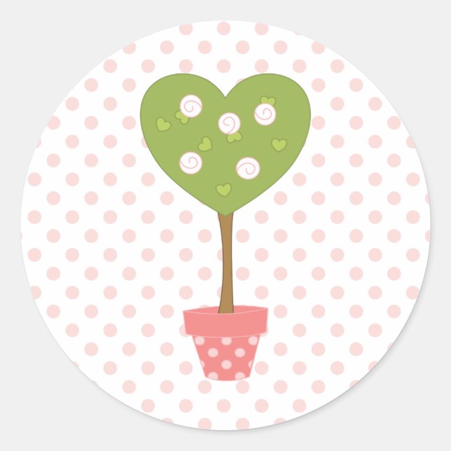 Heart Topiary with White Roses Classic Round Sticker (Front)