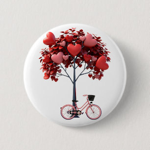 Heart Tree Bicycle Romantic Valentine Round Button