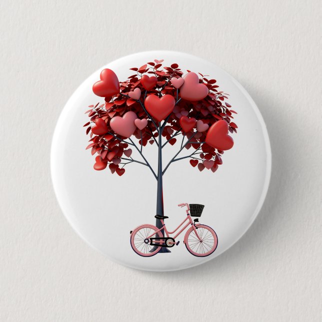 Heart Tree Bicycle Romantic Valentine Round Button (Front)