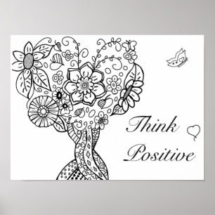 Heart tree colouring positive thinking poster