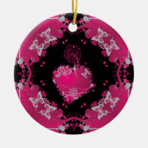 Heart Tree Of Love & Butterflies Ceramic Ornament