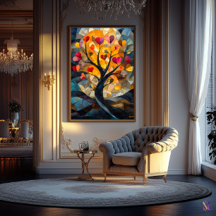 Heart Tree of Love in Stained Glass Style Poster