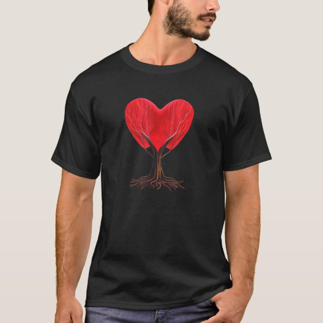 Heart Tree Roots Red Heart Love Family Couples Wed T-Shirt (Front)