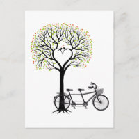 Heart tree with birds and tandem bicycle