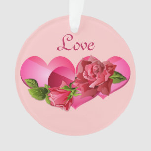Heart Trio with Pink Roses Valentine's Day Ornament
