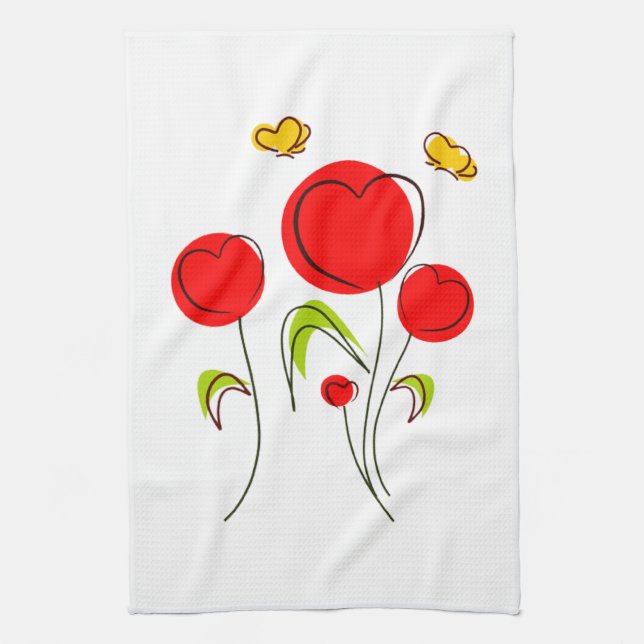 Heart Tulips Kitchen Towel (Vertical)