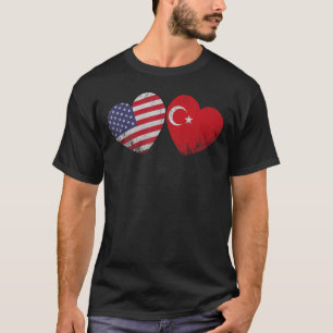 Heart Turkish American Flag Patriotic Family Herit T-Shirt