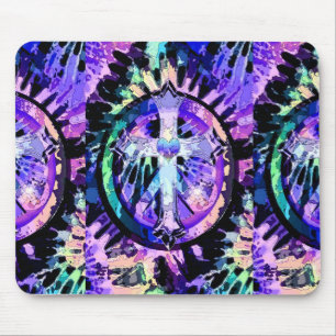 Heart Tye Dye Cross Mouse Pad