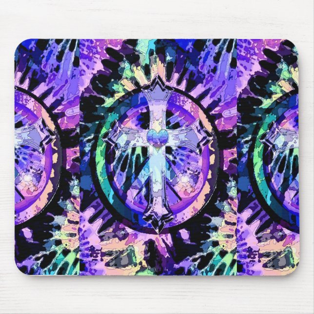 Heart Tye Dye Cross Mouse Pad (Front)