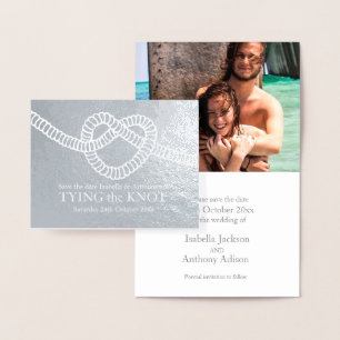 Heart Tying the Knot wedding silver save the date Foil Card