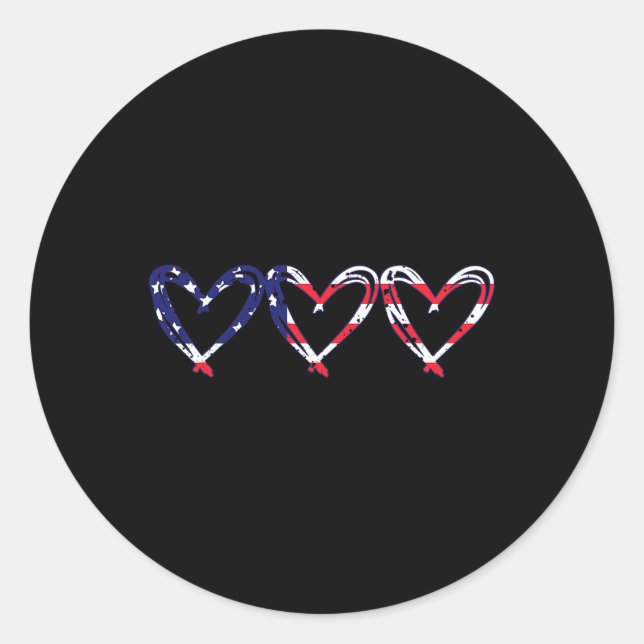 Heart Us American Flag Funny 4th Of July Independe Classic Round Sticker (Front)