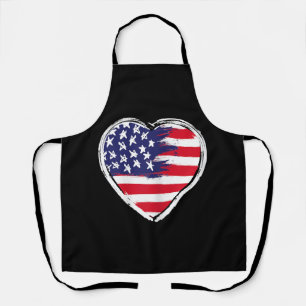 Heart US Flag 4th of July Patriotic American Stars Apron