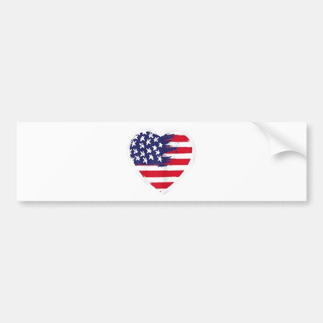 Heart US Flag 4th of July Patriotic American Stars Bumper Sticker (Front)