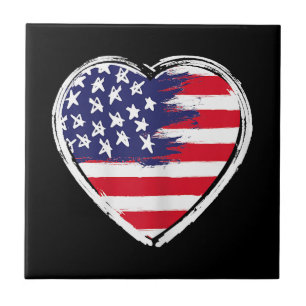 Heart US Flag 4th of July Patriotic American Stars Ceramic Tile
