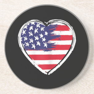 Heart US Flag 4th of July Patriotic American Stars Coaster