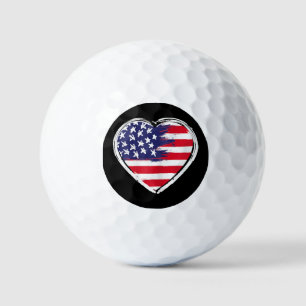 Heart US Flag 4th of July Patriotic American Stars Golf Balls