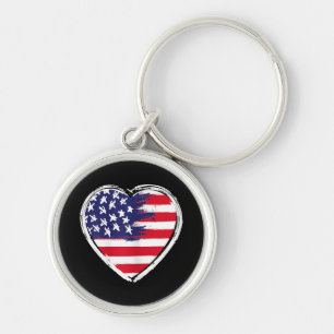 Heart US Flag 4th of July Patriotic American Stars Key Ring