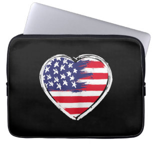 Heart US Flag 4th of July Patriotic American Stars Laptop Sleeve