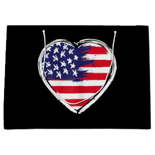 Heart US Flag 4th of July Patriotic American Stars Large Gift Bag