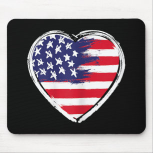 Heart US Flag 4th of July Patriotic American Stars Mouse Pad