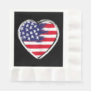 Heart US Flag 4th of July Patriotic American Stars Napkin
