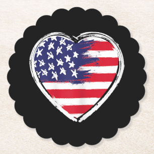 Heart US Flag 4th of July Patriotic American Stars Paper Coaster