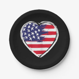 Heart US Flag 4th of July Patriotic American Stars Paper Plate