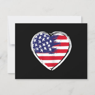 Heart US Flag 4th of July Patriotic American Stars RSVP Card