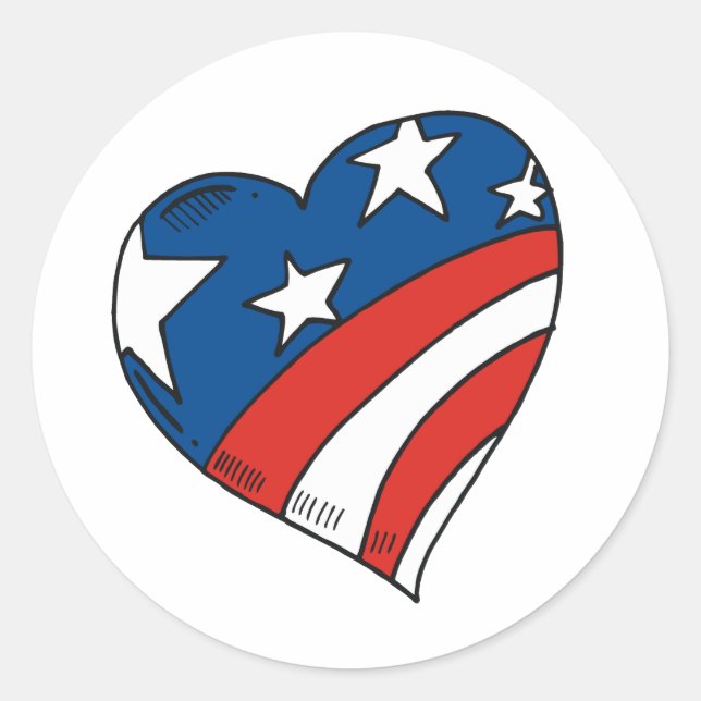 Heart USA Flag Tshirts and Gifts Classic Round Sticker (Front)