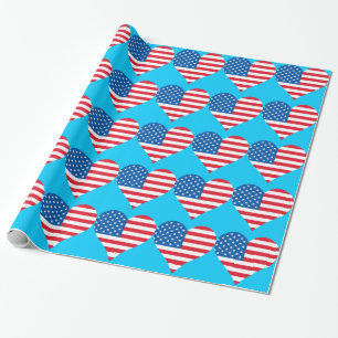 Heart USA Flag Turquoise Wrapping Paper
